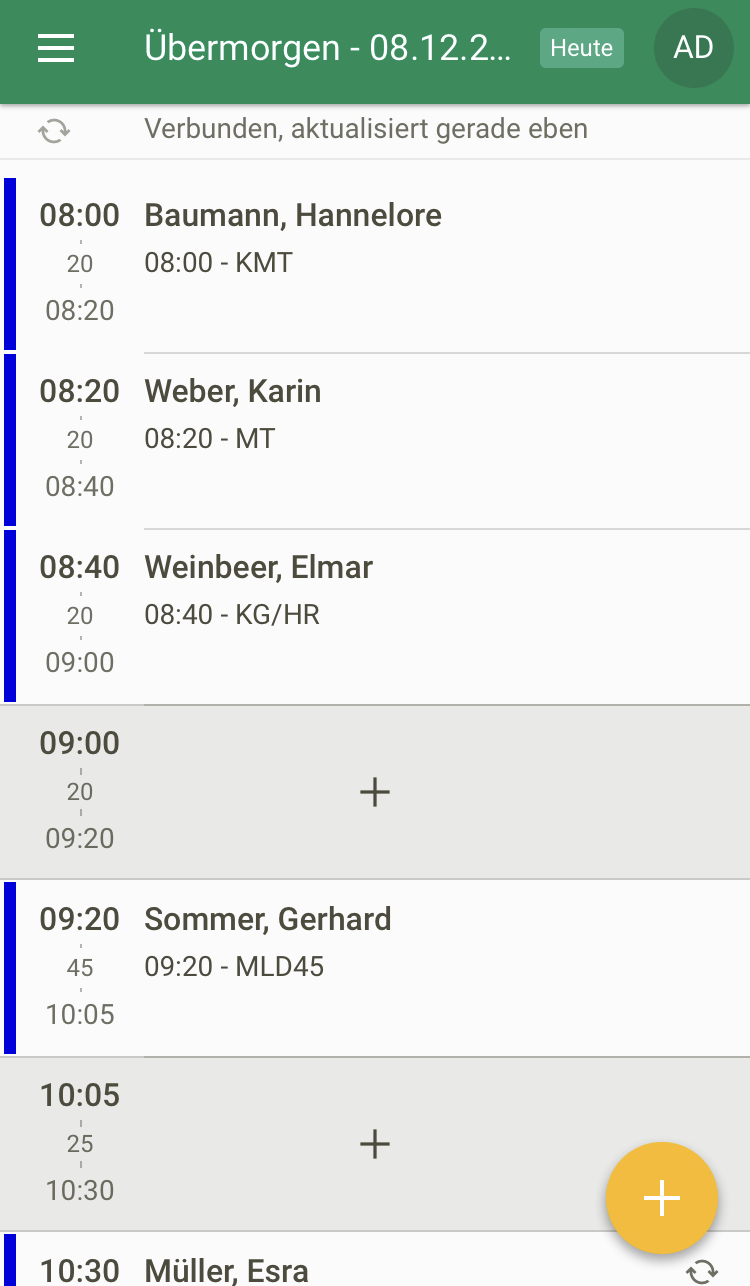 Screenshot App Einstellungen Terminansicht mit freien Zeiten